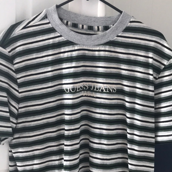 guess jeans black and white striped shirt